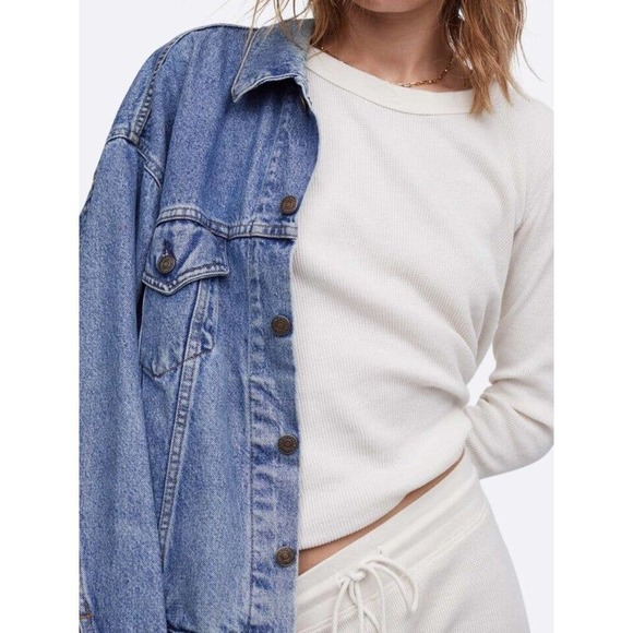 Good American Pullover boyfriend top waffle weave Size 1/Large MSRP $95.00 - Picture 1 of 7